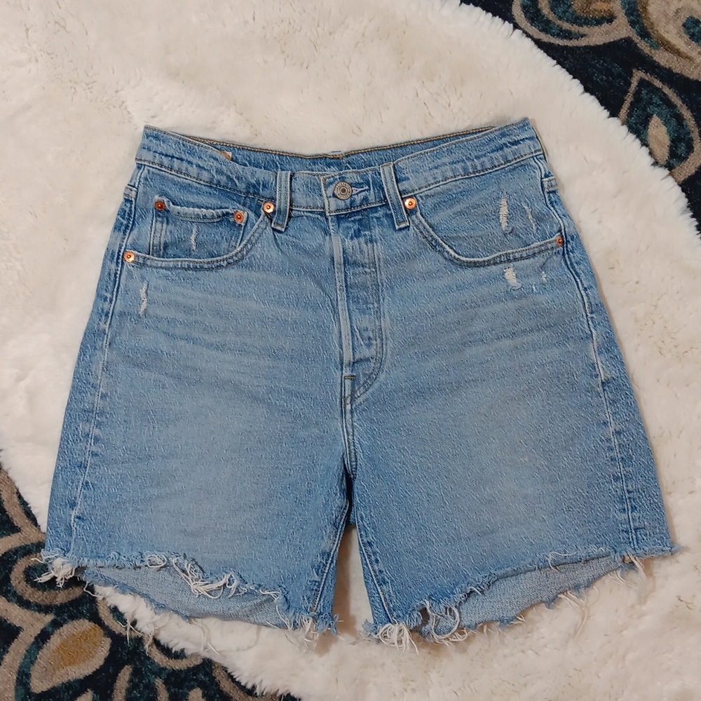 Levis 501 premium high rise light wash jean shorts